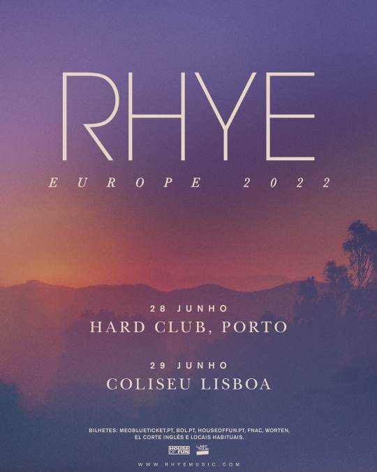 Cartaz: RHYE EM PORTUGAL